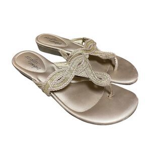 DexFlex Comfort Gold Thong Wedge Sandal Size 9